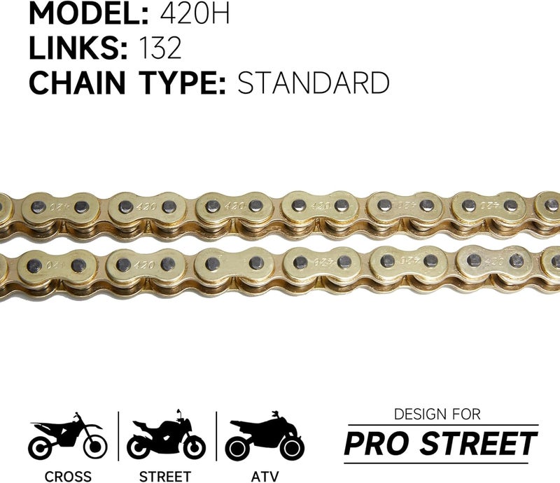 HILAKE 420H Motorcycle Chain 132 Links Non O-Ring with Connecting Master Link and Chain Breaker Heavy Duty Drive Chain for Motorcycle Bicycle Go Kart Mini Trail Bike - Image 2